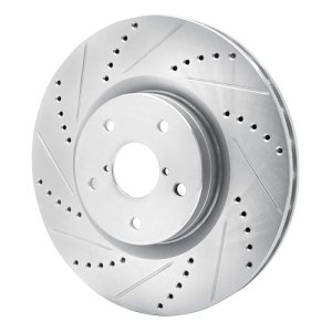 Subaru Impreza Brake Rotor (1) - Front Left - R1 Concepts - Drilled & Slotted - Silver - `05-`20